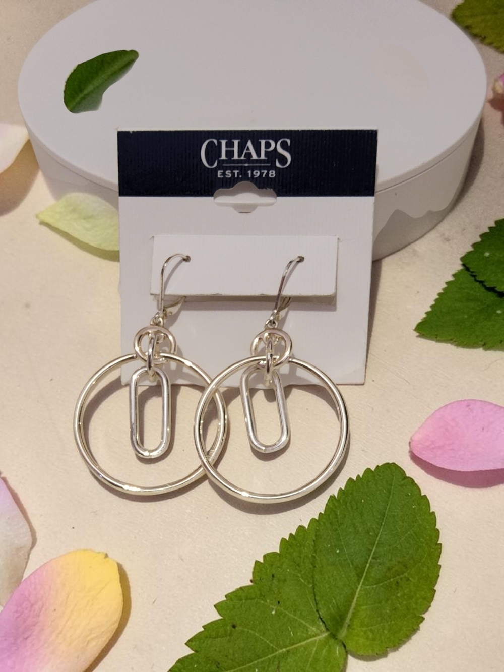 10 / $10 Chaps Silver Double Hoop & Link Drop Earrings